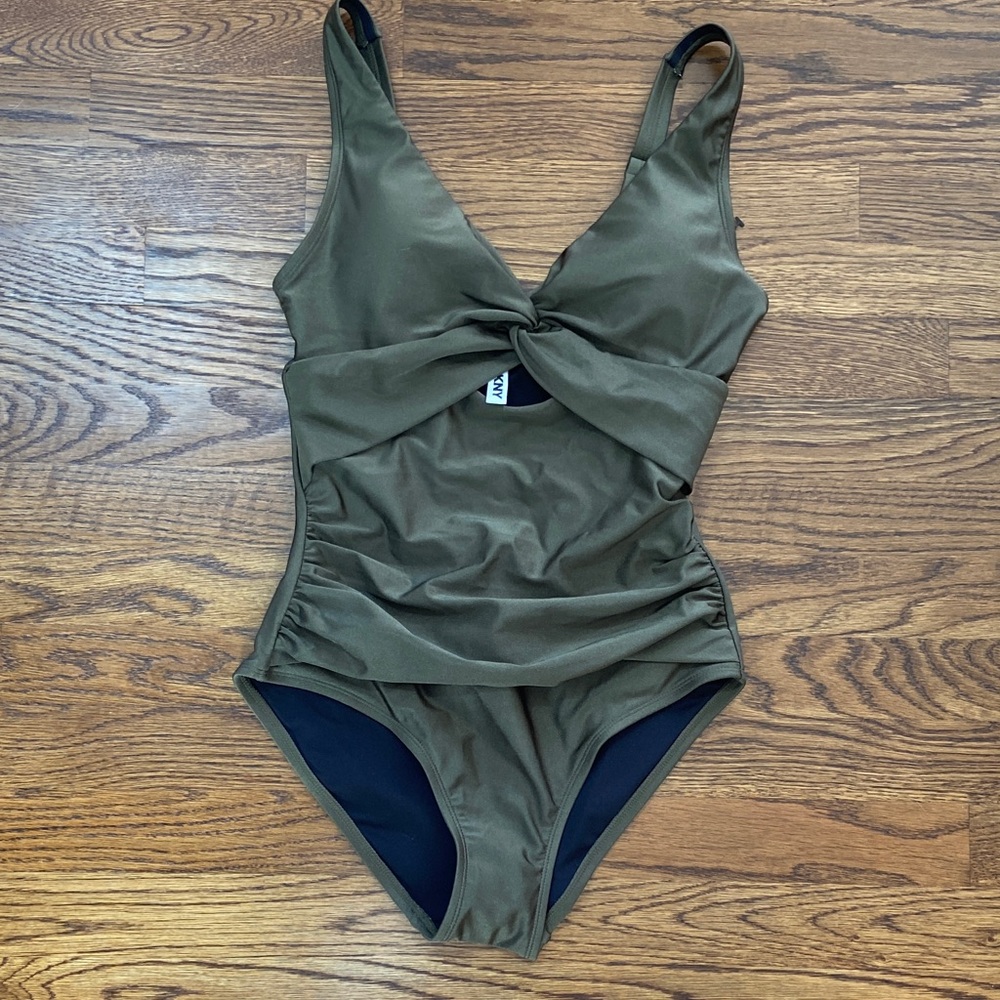DKNY Women's Olive Twist-Front‎ One-Piece Swimsuit Small NWOT